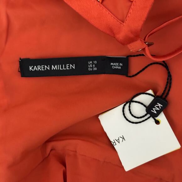 KAREN MILLEN Orange Lace Sequin Midi Dress US 6 Cocktail - Picture 7 of 12